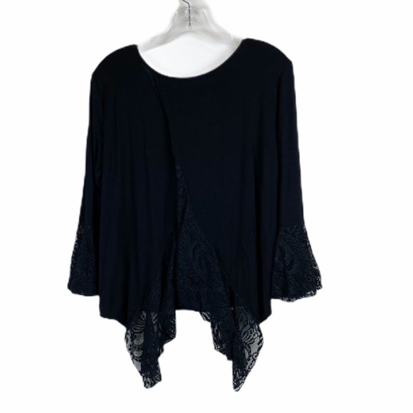 Shyanne Lace Detail Top Blouse Black Rayon - Picture 3 of 4